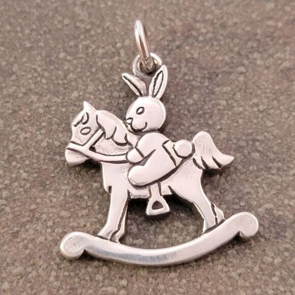 Very Rare Retired James Avery Sterling Bunny Rabbit Rocking Horse Charm - Picture 1 of 7